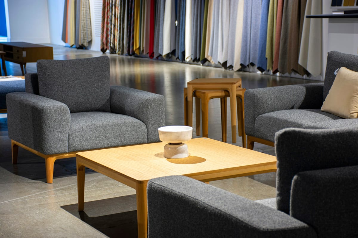 Calm modern interior with coordinated furniture and soft lighting